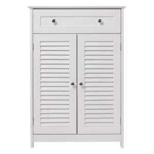 2-door White Shutter Freestanding Bathroom Sideborad Cabinet with Drawer W 600 x D 350 x H 870 mm