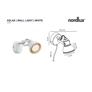 Nordlux Aslak Indoor Living Dining Bedroom Wall Light in White (Diam) 8cm