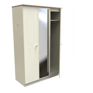 Albert Triple Mirror Wardrobe in Cream Ash & Oak (Ready Assembled)