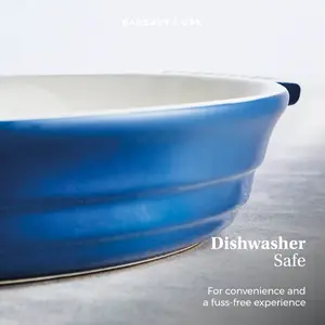 Barbary & Oak B0875002BLU Foundry Ceramic Oval Oven Dish With One Large And One Small Dish, Limoges Blue Limoges Blue