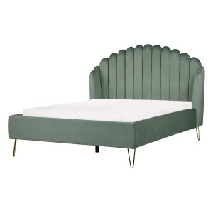 Velvet EU Double Size Bed Green AMBILLOU