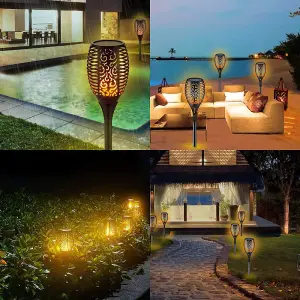 1x Solar Powered Waterprrof Outdoor Garden Dancing Flickering Flame Effect Stake Light Path Way Lamp - 51 LED - Black