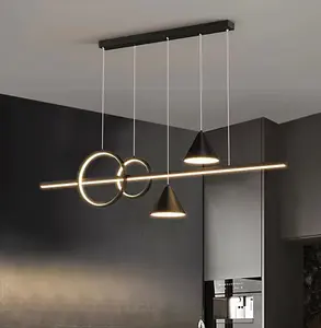 Modern Minimalist Pendant Light Metallic Black Linear LED Pendant Lighting Contemporary Ceiling Chandelier