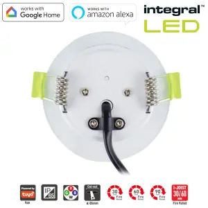 Smart Alexa Fire Rated LED Downlights: IP65 600LM 5W 2700K to 6500K Dimmable - Satin (2 Pack)