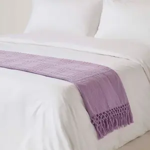 Homescapes Kashi Lilac Cotton Throw with Tassels 225 x 255 cm