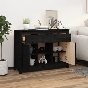 Potts 100Cm Wide 3 Drawer Pine Solid Wood Sideboard Black