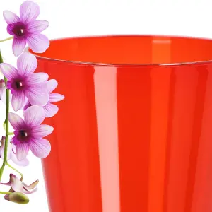 Plant Orchid Pot Plastic  Gloss Oval Planter 12 cm Red Round