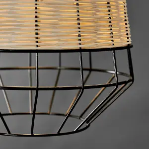 ValueLights Alor Modern Natural Rattan Metal Basket Style Ceiling Pendant Light Shade