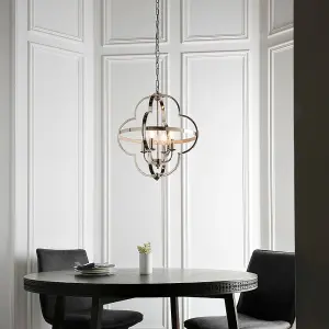 Bright Nickel Shaped Frame Ceiling Pendant Light - 4 Bulb Hanging Fitting