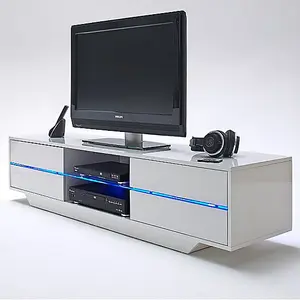 Sienna TV Stand With Storage for Living Room and Bedroom, 1600 Wide, LED Lighting, Media Storage, White High Gloss Finish