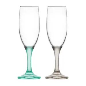 LAV 190ml Misket Glass Champagne Flutes - Coloured Stem - Pack of 12