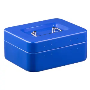 Hardys Metal Cash Box Money Bank Deposit Steel Tin Security Safe Petty Key Lockable - 8" Blue