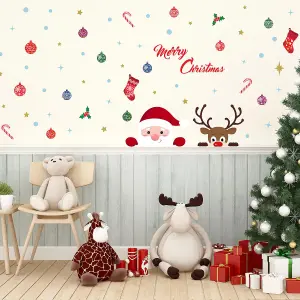 Merry Christmas with Rudolph and Santa Christmas Wall Stickers Living room DIY Home Decorations