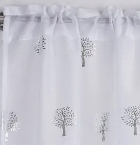 Birch White Metallic Tree Print Linen-Look Voile Panel - Pair 140 x 183cm (55x72")