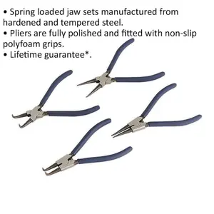 Premium 4 Piece Circlip Pliers Set with Spring Loaded Jaws