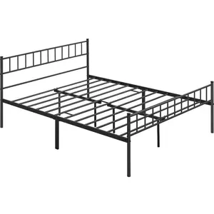 Minimalist Metal Bed Frame with Slatted Headboard Black / Kingsize (5')