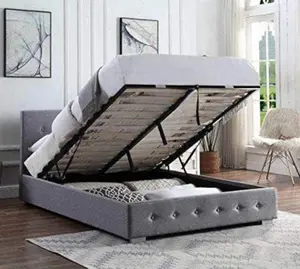 Grey Upholstered Ottoman Storage Super King Bed Frame With Storage