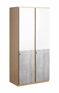 Stylish Plano PN-02 Wardrobe with Shelves in White Matt, Concrete & Oak (H)1910mm (W)900mm (D)510mm - Versatile Bedroom Storage