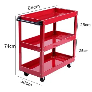 3-Tier Tool Storage Trolley Heavy Duty Garage Workshop Cart(Red)