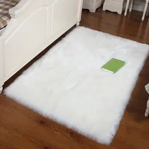 White Rectangle Super Soft Shaggy Area Rug Kids Room Decor Floor Rugs 90cm L x 60 cm W