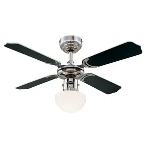 Daria 90cm Ceiling Fan with Light Kit Chrome with White/Black Blades