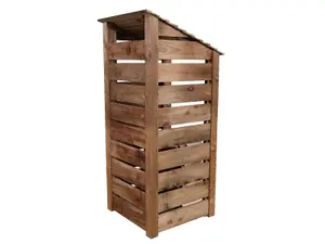 Slatted wooden log store with kindling shelf  W-79cm, H-180cm, D-88cm - brown finish