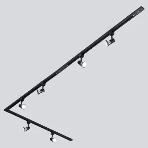 Litecraft Harlem Black 6 Head 3m Long L Shape Kitchen Ceiling Light with LED Bulbs