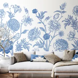 Origin Murals Jacobean Rose Trail - Navy Blue Matt Smooth Paste the Wall Mural 350cm wide x 280cm high