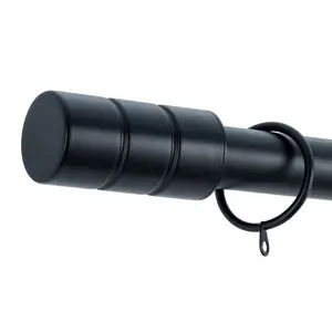 A.Unique Home Plain Barrel Metal Extendable Curtain Pole with Rings and Fittings (25/28mm) - Matte Black, 120cm - 220cm Approx