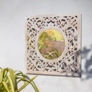 La Hacienda Aston & Wold Antique White Square Framed Garden mirror 600mm x 600mm