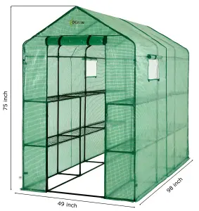 2 Tier 12 Shelf Polyethylene Plastic Greenhouse Replacement Cover - 49.2" W X 98.4" D X 74.8" H - Green