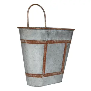 Vintage Style Grey Garden Planter with Handle Weathered Effect Galvanised Trough Planter Flower Pot Outdoor Garden Planter