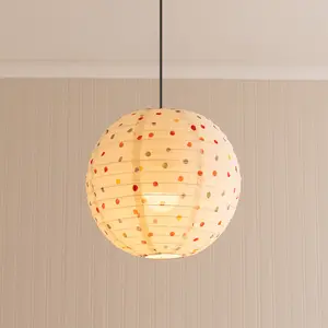 ValueLights Annie Polka Dot Natural Fabric Globe Ball Ceiling Lamp Shade