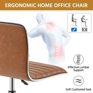 Yaheetech PU Leather Armless Desk Chair for Home Office - Retro Brown