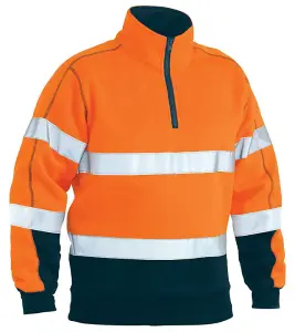 BISLEY WORKWEAR TAPED HI VIS 1/4 ZIP PULLOVER FLEECE  ORANGE M