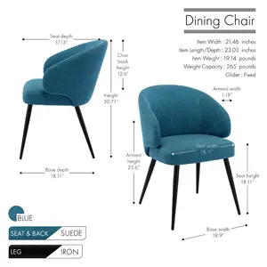 Cloey Canei Upholstered Dining Chair Blue