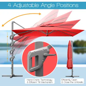 Costway 10 FT Patio Cantilever Umbrella Outdoor Square Parasol Hanging with 360 Rotation