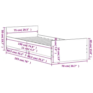 Berkfield Bed Frame Sonoma Oak 75x190 cm Small Single Engineered Wood