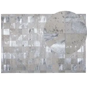 Cowhide Area Rug 160 x 230 cm Beige and Silver YAZIR