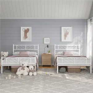 Yaheetech White 3ft Single Metal Bed Frame with Arrow Design Headboard and Footboard