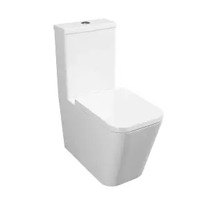 Premium CLOSED BACK - SQUARE - Toilet Set (Marseille) - Rimless Pan - Cistern - Soft Close Seat - Includes Chrome Flush Button