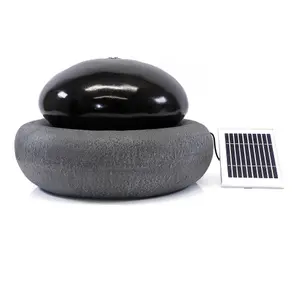 Outdoor Patio Decking Freestanding Solar Powered Black Pebble Garden Water Feature + LED Light