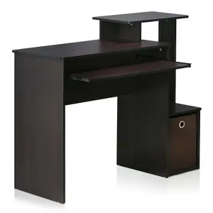 Furinno Econ Multipurpose Home Office Computer Writing Desk w/Bin, Dark Walnut