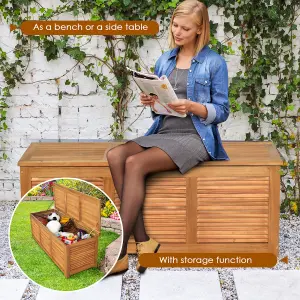 Costway 180L Storage Box Outdoor Patio Deck Wooden Garden Bench for Cushions & Tools