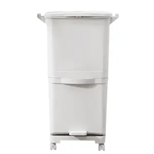 White 3 Section Sorter Kitchen Bin Recycling Rubbish Bin Double Layer Pedal Bin Trash Can 38 L