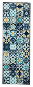 Kensington Teal Tile design Heavy duty Mat, 150cm x 50cm