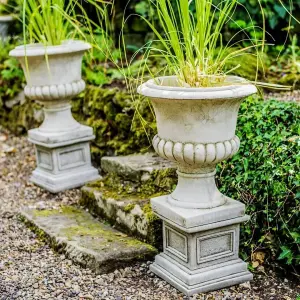 Pair of Classic Stone Garden Urns with Columns