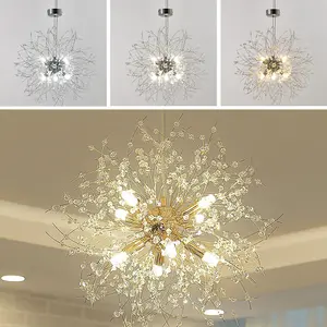 Modern 8 Lights Chrome Sputnik Dandelion Crystal Hanging Ceiling Pendant Lights 45cm