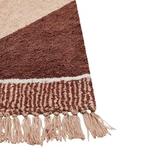 Cotton Area Rug Striped 140 x 200 cm Brown and Beige XULUF