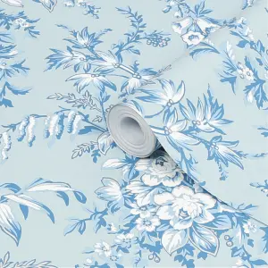 Laura Ashley Picardie Blue Sky Floral Smooth Wallpaper Sample